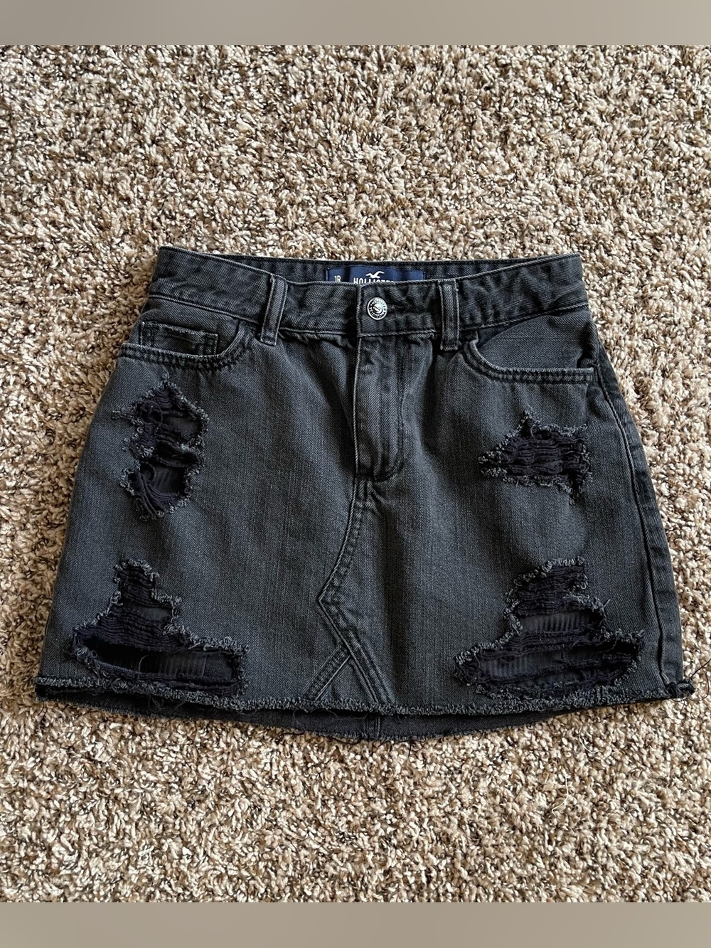 Hollister Black Distressed Denim Mini High Rise Skirt‎ Teens Size 25 1R Y2K